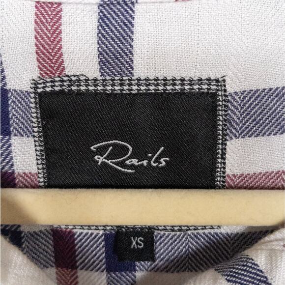 RAILS Maddox Dolman Sleeve Top White Red Blue Plaid Button Front Women's XS - Picture 5 of 7